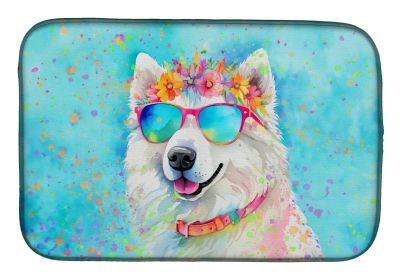 Samoyed Hippie Dawg Dish Drying Mat Absorbent Dish Drying Mat Pad for Kitchen Counter Dish Drainer Mat for Countertop, 14 x 21", Multicolor