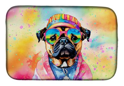 Pug Hippie Dawg Dish Drying Mat Absorbent Dish Drying Mat Pad for Kitchen Counter Dish Drainer Mat for Countertop, 14 x 21", Multicolor