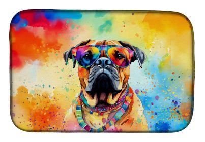 Bullmastiff Hippie Dawg Dish Drying Mat Absorbent Dish Drying Mat Pad for Kitchen Counter Dish Drainer Mat for Countertop, 14 x 21", Multicolor