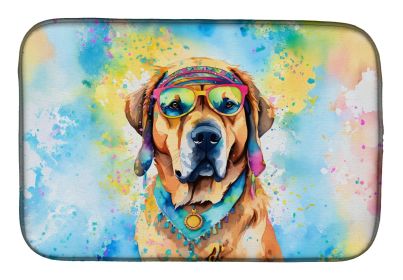 Mastiff Hippie Dawg Dish Drying Mat Absorbent Dish Drying Mat Pad for Kitchen Counter Dish Drainer Mat for Countertop, 14 x 21", Multicolor