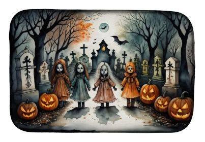 Creepy Dolls Spooky Halloween Dish Drying Mat Absorbent Dish Drying Mat Pad for Kitchen Counter Dish Drainer Mat for Countertop, 14 x 21", Multic