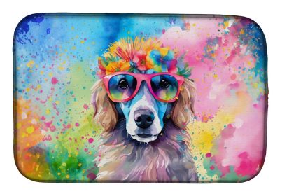 Poodle Hippie Dawg Dish Drying Mat Absorbent Dish Drying Mat Pad for Kitchen Counter Dish Drainer Mat for Countertop, 14 x 21", Multicolor