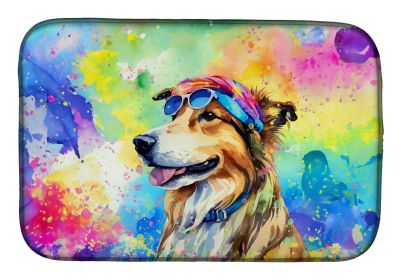 Collie Hippie Dawg Dish Drying Mat Absorbent Dish Drying Mat Pad for Kitchen Counter Dish Drainer Mat for Countertop, 14 x 21", Multicolor