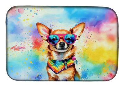 Chihuahua Hippie Dawg Dish Drying Mat Absorbent Dish Drying Mat Pad for Kitchen Counter Dish Drainer Mat for Countertop, 14 x 21", Multicolor