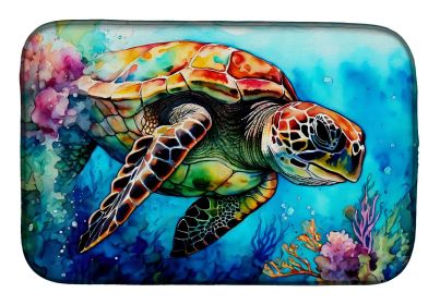 Loggerhead Sea Turtle Dish Drying Mat Absorbent Dish Drying Mat Pad for Kitchen Counter Dish Drainer Mat for Countertop, 14 x 21", Multicolor