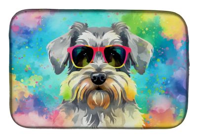 Schnauzer Hippie Dawg Dish Drying Mat Absorbent Dish Drying Mat Pad for Kitchen Counter Dish Drainer Mat for Countertop, 14 x 21", Multicolor