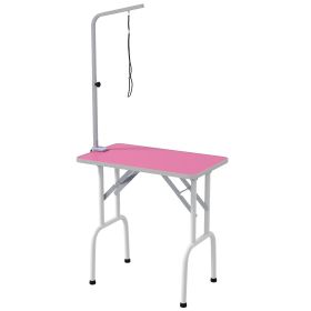 Foldable Pet Grooming Table for Dogs Cats with Adjustable Arm, Non-slip Surface, Pink