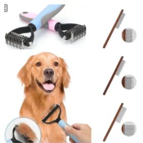 Stainless Double-sided Pet Brush Hair Removal Comb Grooming Dematting Dog Grooming Shedding Tools (Option: Set1-9.5x17.5cm)