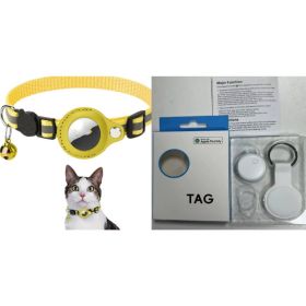 Reflective Collar Waterproof Holder Case For Airtag Air Tag Airtags Protective Cover Cat Dog Kitten Puppy Nylon Collar (Color: Yellow set1)