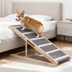 Dog Ramp For Couch, 4 Adjustable High-traction Carpet And Crossbars Foldable Pet Ramp  For Small To Large Dog (Option: Natural wood finish)