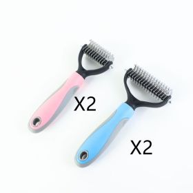 Stainless Double-sided Pet Brush Hair Removal Comb Grooming Dematting Dog Grooming Shedding Tools (Option: 2Blue2Pink-9.5x17.5cm)