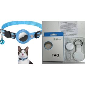 Reflective Collar Waterproof Holder Case For Airtag Air Tag Airtags Protective Cover Cat Dog Kitten Puppy Nylon Collar (Color: Sky Blue set1)