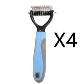 Stainless Double-sided Pet Brush Hair Removal Comb Grooming Dematting Dog Grooming Shedding Tools (Option: Blue 4pcs-9.5x17.5cm)