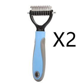 Stainless Double-sided Pet Brush Hair Removal Comb Grooming Dematting Dog Grooming Shedding Tools (Option: Blue 2pcs-9.5x17.5cm)
