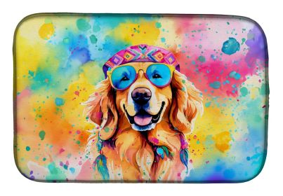 Golden Retriever Hippie Dawg Dish Drying Mat Absorbent Dish Drying Mat Pad for Kitchen Counter Dish Drainer Mat for Countertop, 14 x 21", Multico (Default: Default)