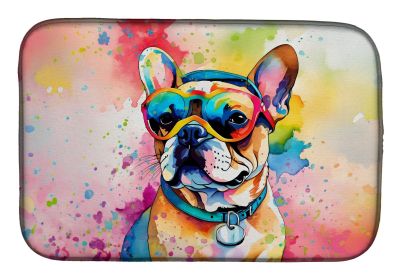 French Bulldog Hippie Dawg Dish Drying Mat Absorbent Dish Drying Mat Pad for Kitchen Counter Dish Drainer Mat for Countertop, 14 x 21", Multicolo (Default: Default)