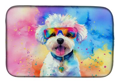 Bichon Frise Hippie Dawg Dish Drying Mat Absorbent Dish Drying Mat Pad for Kitchen Counter Dish Drainer Mat for Countertop, 14 x 21", Multicolor (Default: Default)