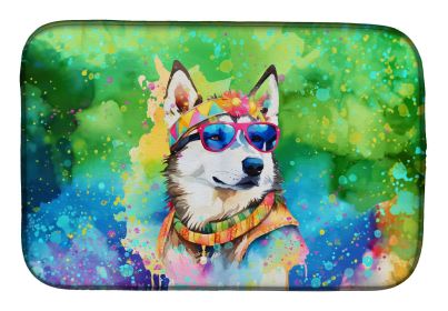 Siberian Husky Hippie Dawg Dish Drying Mat Absorbent Dish Drying Mat Pad for Kitchen Counter Dish Drainer Mat for Countertop, 14 x 21", Multicolo (Default: Default)