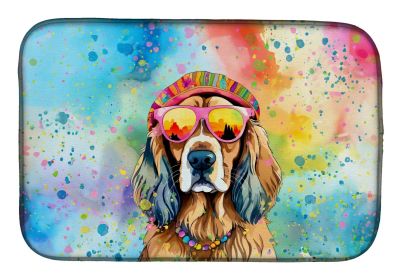 Cocker Spaniel Hippie Dawg Dish Drying Mat Absorbent Dish Drying Mat Pad for Kitchen Counter Dish Drainer Mat for Countertop, 14 x 21", Multicolo (Default: Default)