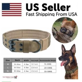 Wide Tactical Heavy Duty Nylon Large Dog Collar K9 Military With Metal Buckle (Option: Brown-M)